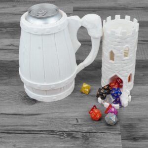 Custom 3D printed portable dice tower and beer koozie in various colors. Best dice tower for D&D, cool dice towers for board games