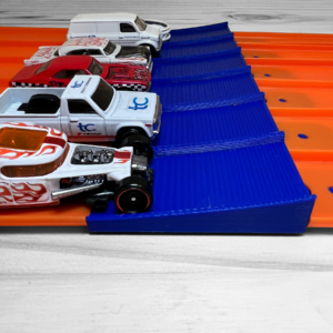 Large 6 lane jump add-on for Hot Wheels Super 6 Lane Raceway, ensuring track alignment and seamless racing.