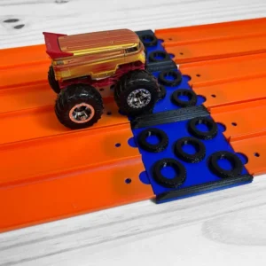 Super 6 Lane Monster Truck Tire Obstacle Course, compatible with Hot Wheels tracks, made from eco-friendly PLA plastic