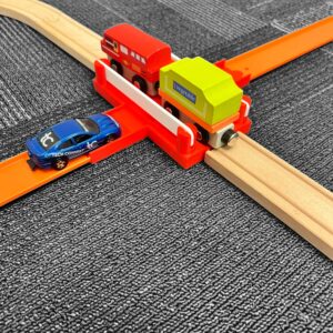 Custom Crossing Gate connects Hot Wheels to Wooden Train Track, made in the USA with eco-friendly plastic, perfect for creative play