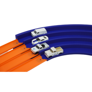 Eco-friendly 4-lane banked turn USA-made 90-degree racing curve PLA plastic banked turn for 1/64 scale cars Small business racing track accessory Environmentally friendly racing banked turn