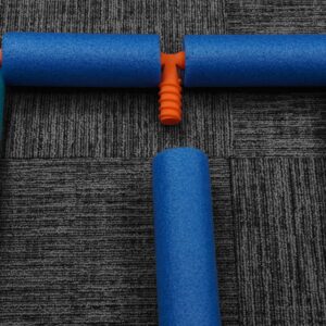 Colorful Noodle Builder Kit with various connectors for pool noodles, including straight, 90-degree, and T-connectors, perfect for creating fun and unique pool structures
