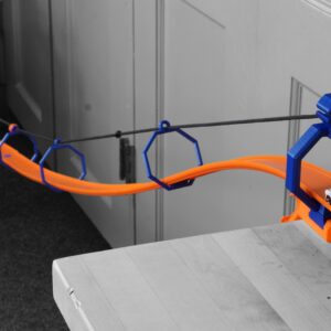 Deluxe Sky Bridge with Hot Wheels Launcher, supports aerial track setups, made with eco-friendly plastic in the USA