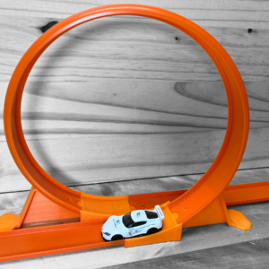 Hot Wheels Adjustable Loop for custom stunts, compatible with Hot Wheels track, made with eco-friendly plastic in the USA