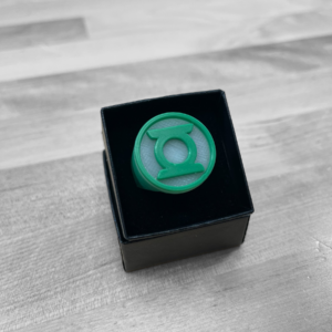 Green Lantern Glow-in-the-Dark Costume Ring made with eco-friendly PLA Plastic, designed and manufactured in the USA.