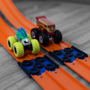 Monster Truck Track Tire Crush obstacle course compatible with Hot Wheels track, made with eco-friendly plastic in the USA