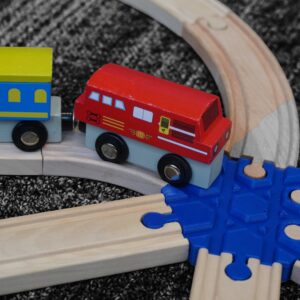 Wooden Train 6 Way Intersection compatible with Brio, Thomas, Ikea, and other wooden train sets, made from eco-friendly PLA Plastic in the USA