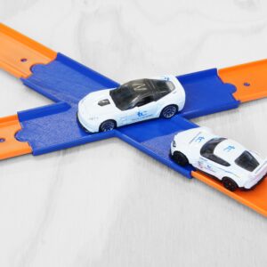 Hot Wheels Compatible X Crossing for 1/64 scale cars, featuring a tight figure 8 design, made with eco-friendly plastic in the USA