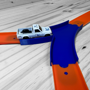 Hot Wheels Track Y Split with high walls for 1/64 scale cars, made with eco-friendly plastic and proudly Made in the USA