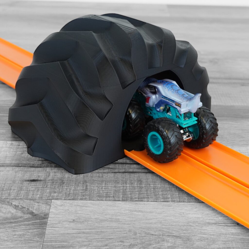 3D printed monster truck tunnel accessory compatible with Hot Wheels track and Monster Jam 1 64 scale trucks